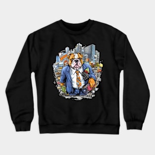 Accountant English Bulldog t-shirt design, a bulldog wearing a suit and carrying a briefcase Crewneck Sweatshirt